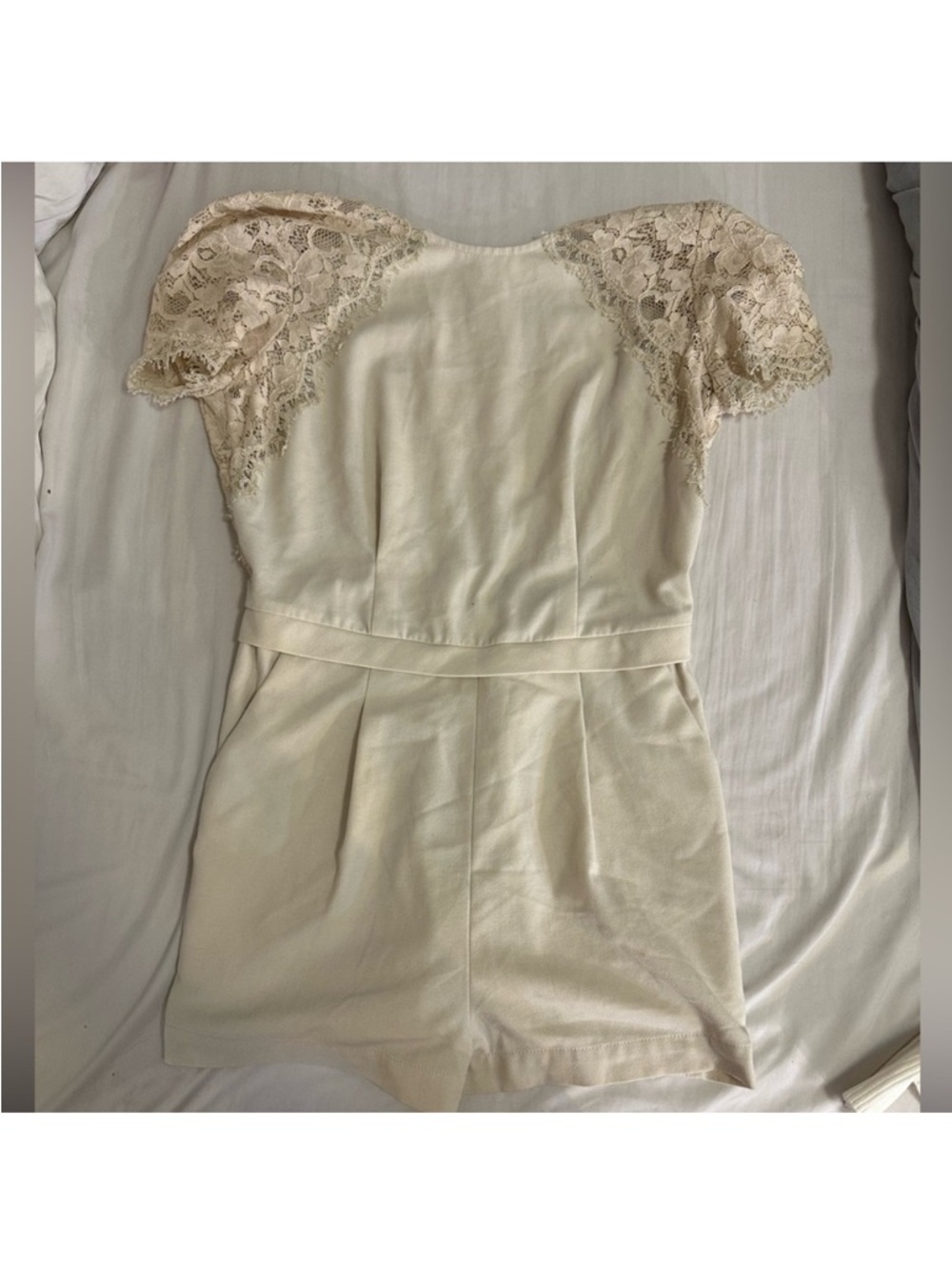 BCBGMaxAzria Ivory Lace-Sleeve Romper